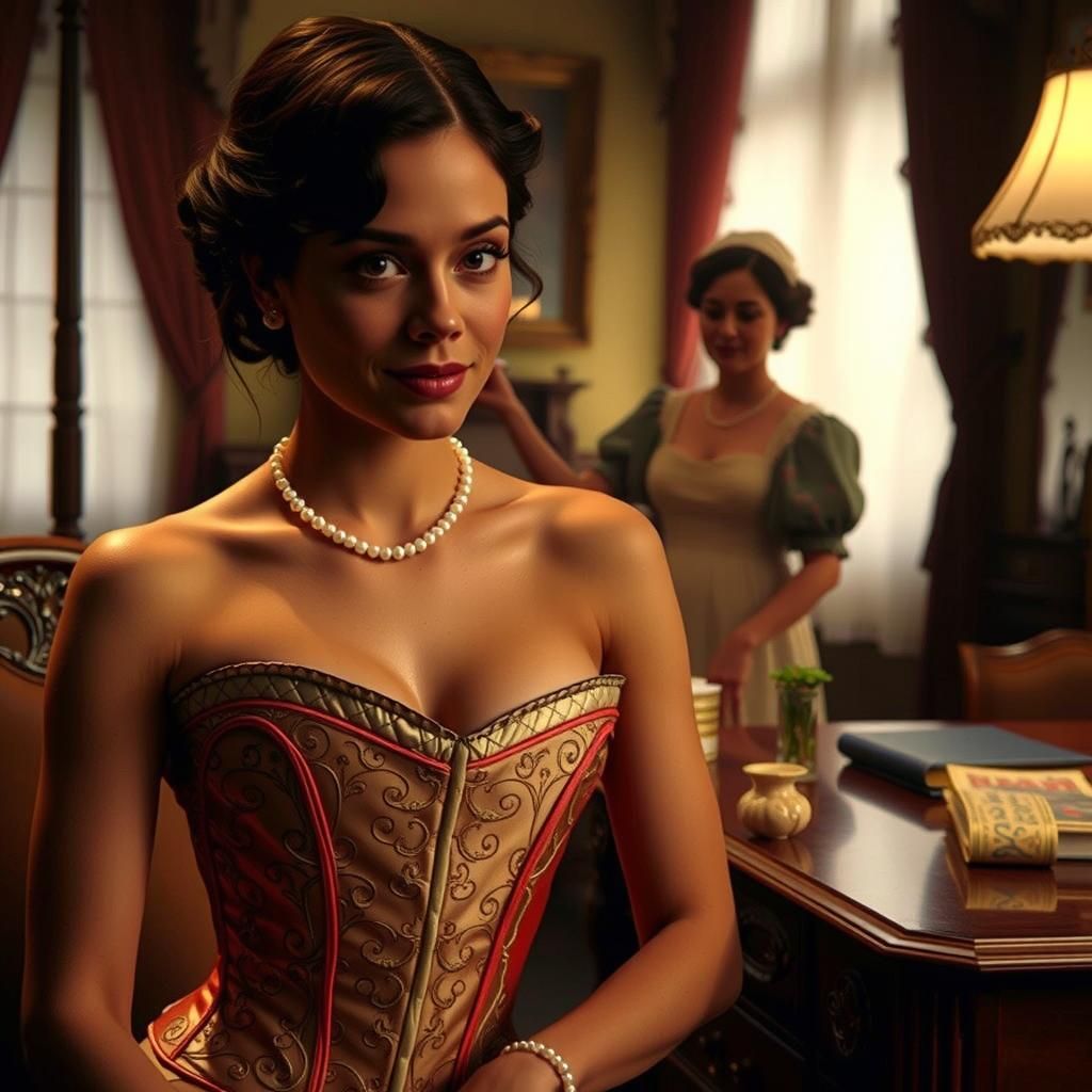 Victorian Corset Portrait: A Beautiful Woman in Satin