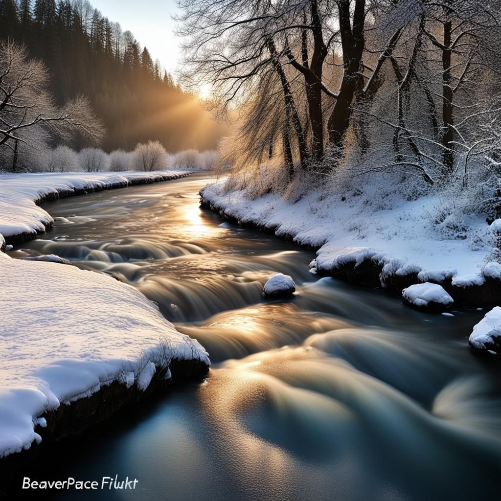 Winter River Scene in Detailed Matte Painting