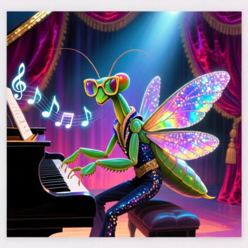 Mantis Musician Plays Piano in 1970s Style