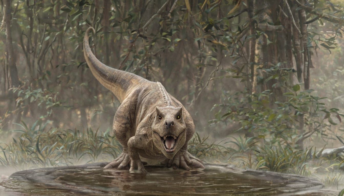 Surreal, Hyper-Realistic T. Rex Dinosaur in Menacing Stance