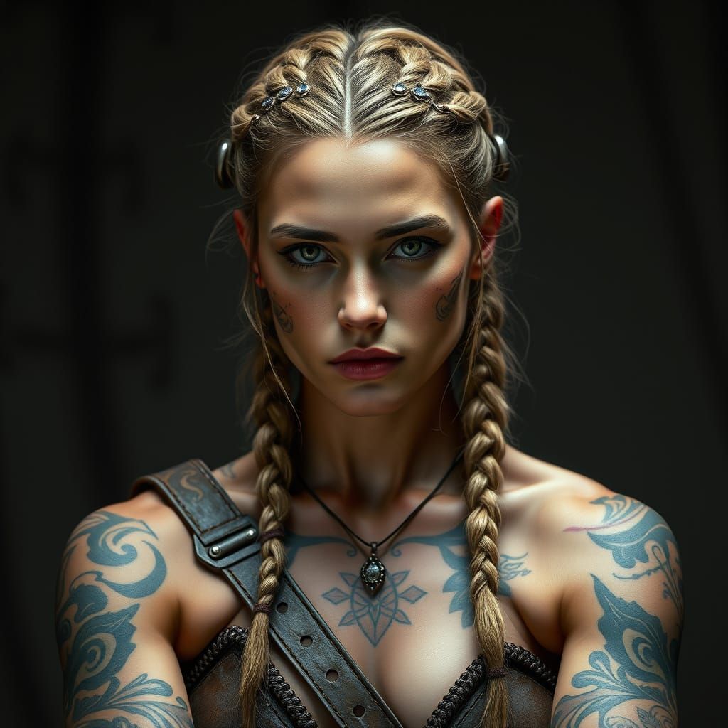 Fierce Female Viking Warrior in Norse-Inspired Armor