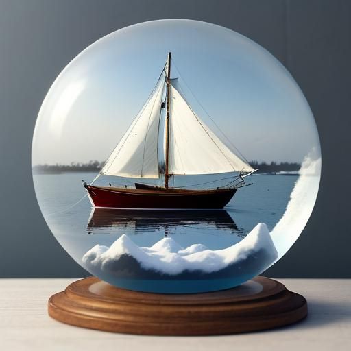 Sailboat in Snowglobe Reflecting a Girl's Face