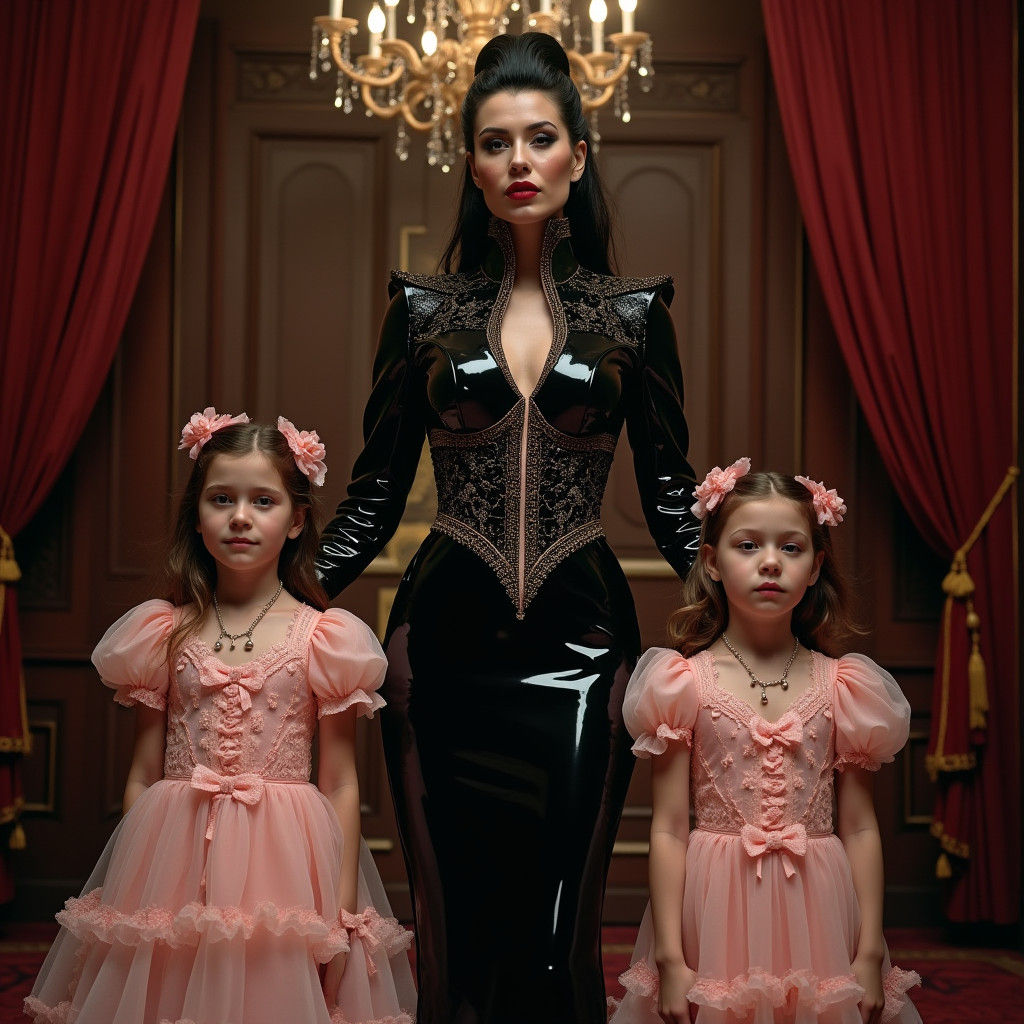 Opulent Stepmother and Stepsons in Cinematic Baroque Style