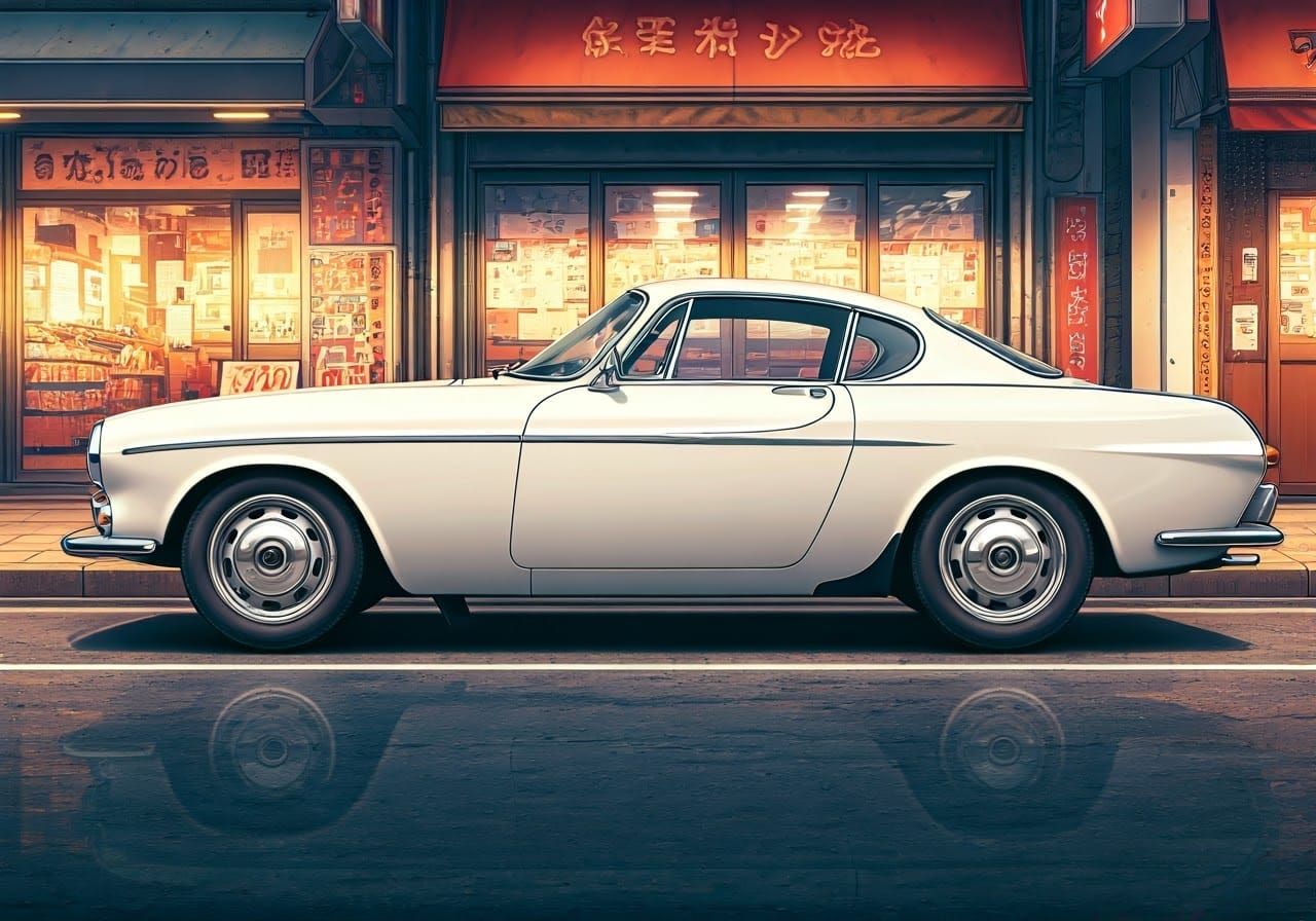 Volvo P1800S in Tokyo Street, Anime Style