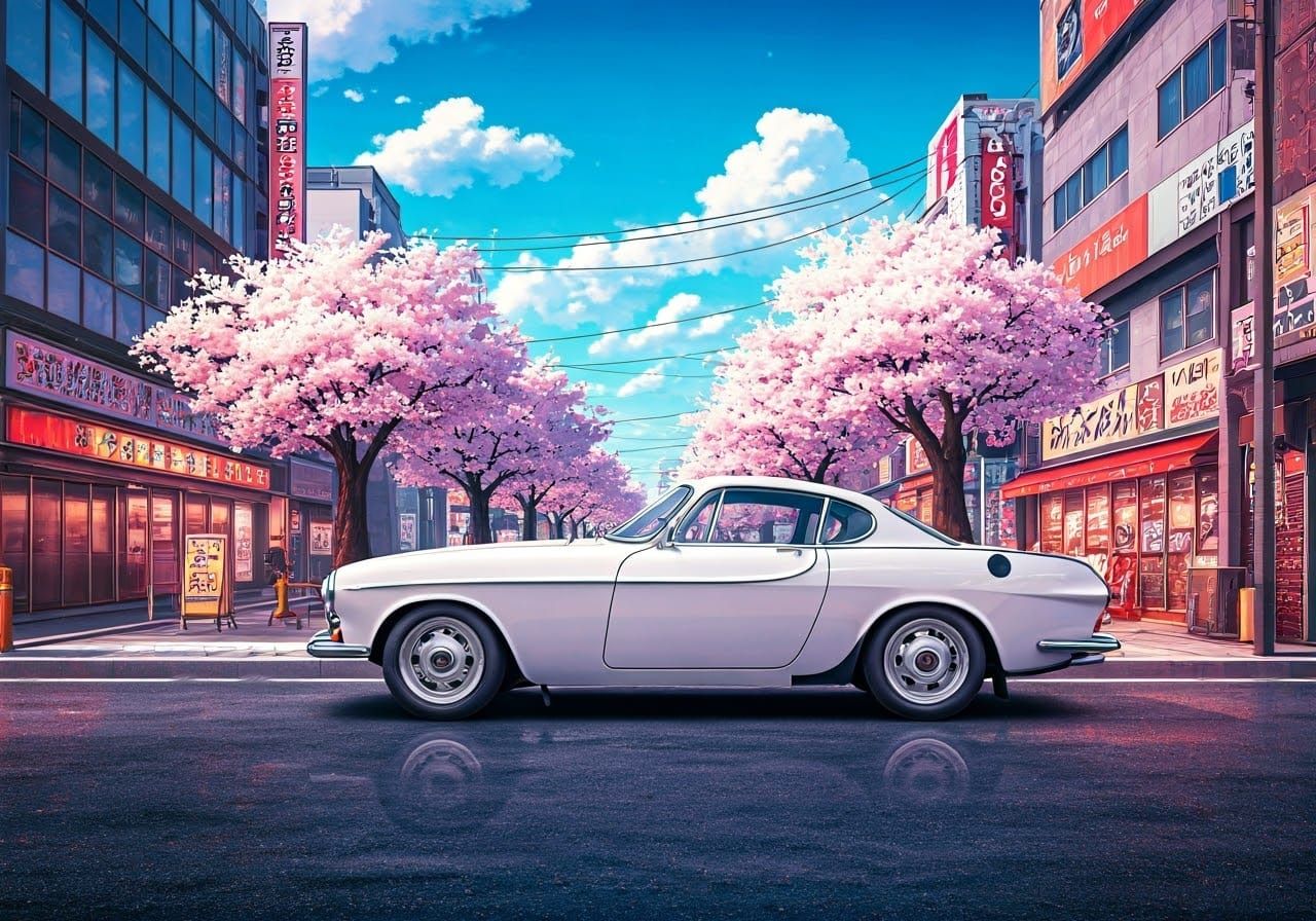 Volvo P1800S in Tokyo Street, Anime Style