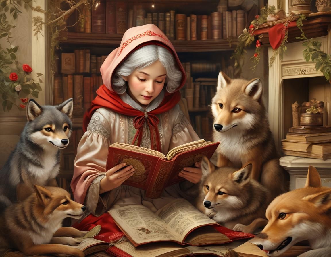 Grandmother Reads to Little Red Riding Hood: Storybook Illus...
