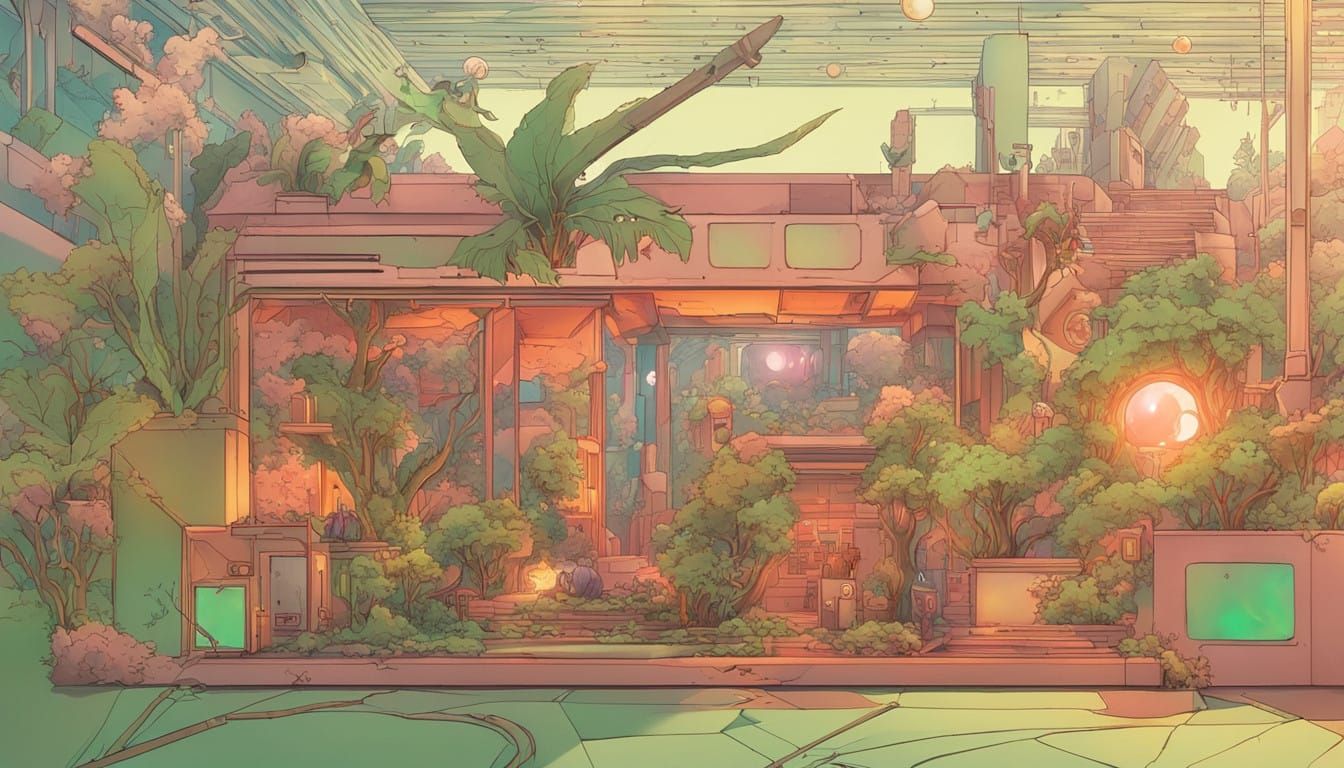 Glowing Green Portal to a Distant Galaxy in Retrofuturistic....