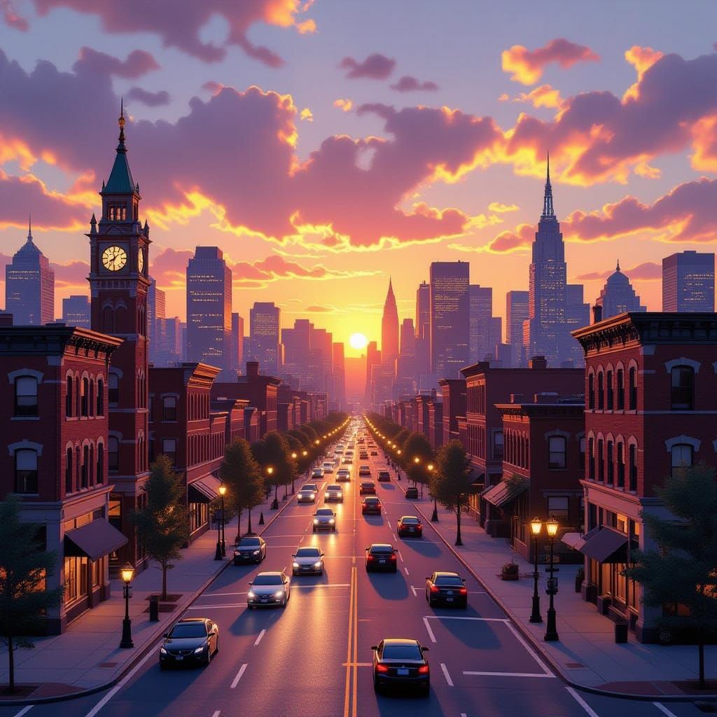 Golden Hour Cityscape: Peaceful Monday Morning