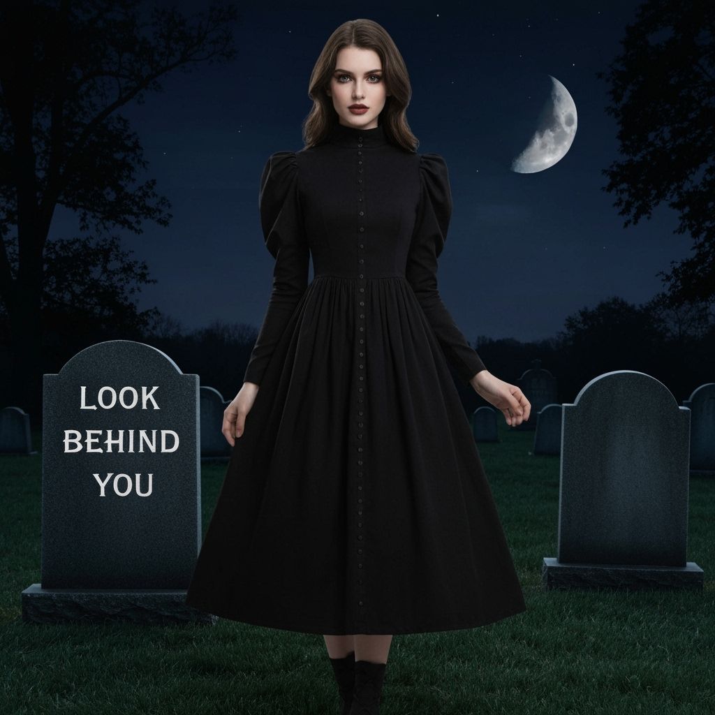 Gothic Victorian Lady in Moonlit Graveyard