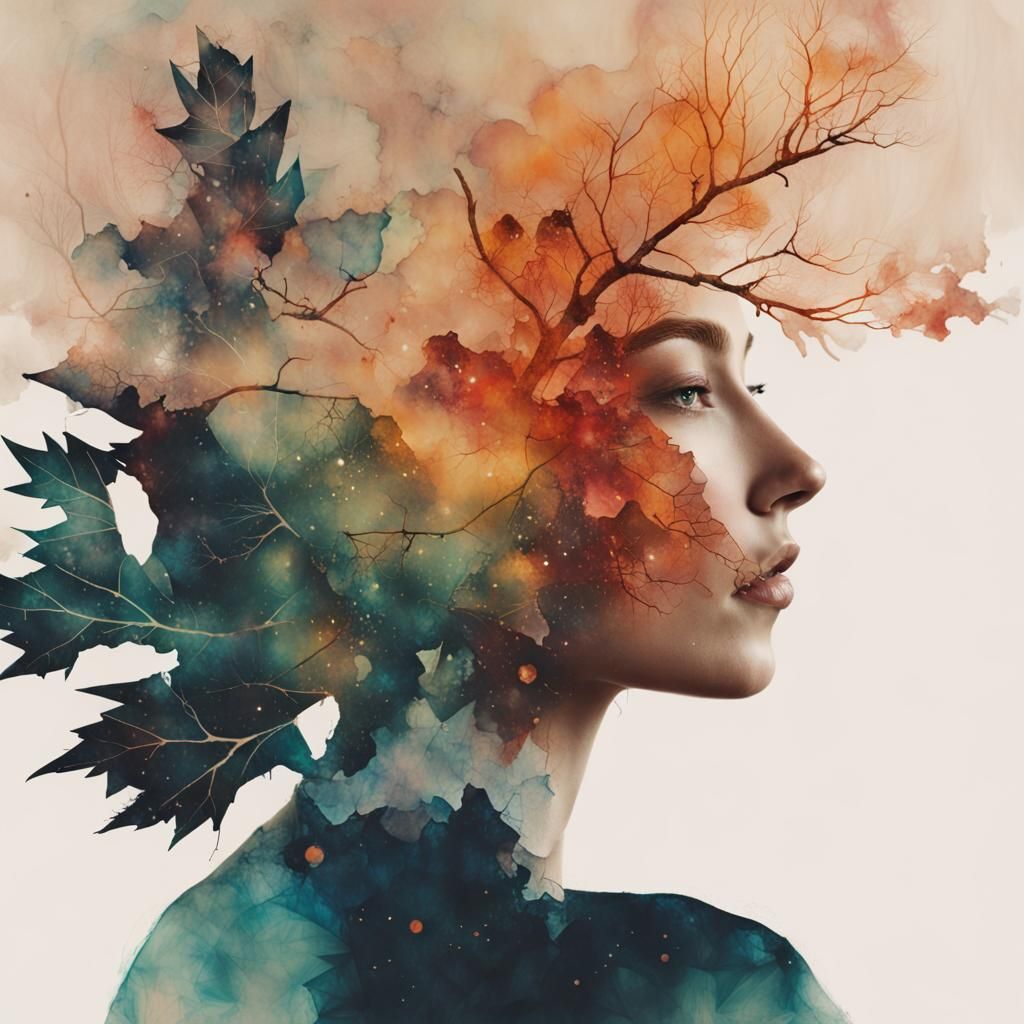 Fox in Shattered Cosmos Alcohol Ink Double Exposure