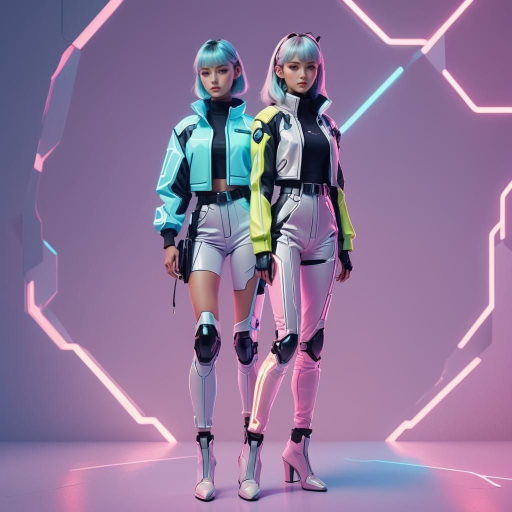 Anime Art Woman in 80s Pastel Fashion