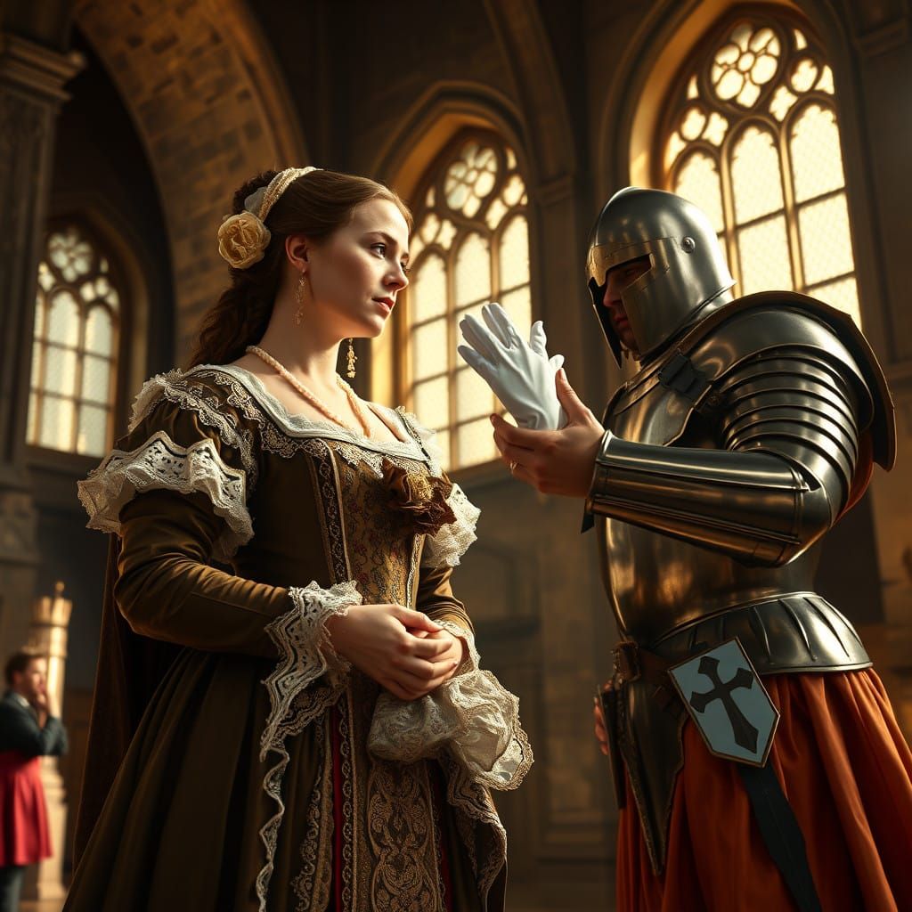 Medieval Knight Insults a Dignified Lady in a Grand Hall