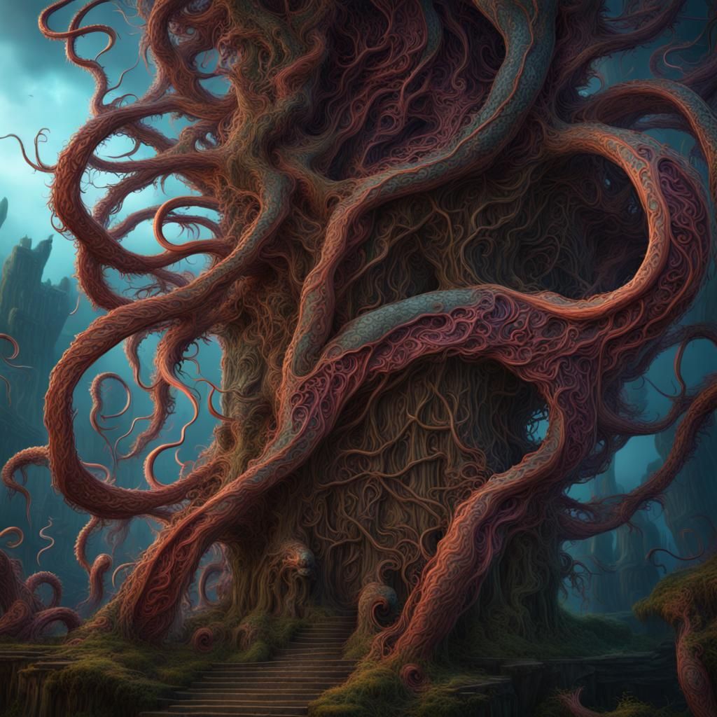 Interwoven Tentacles in Detailed Fantasy Concept Art