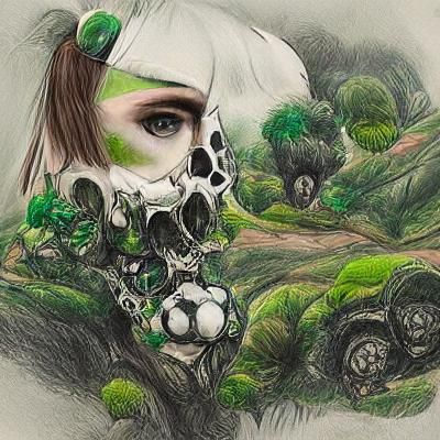 Gigeresque Skull Girl in Sci-Fi Forest