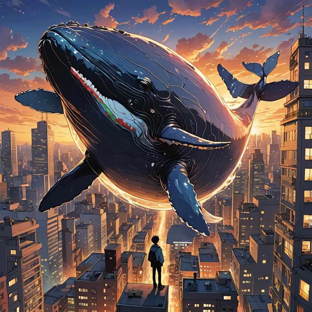 Flying Whale Over City, Manga Anime Style