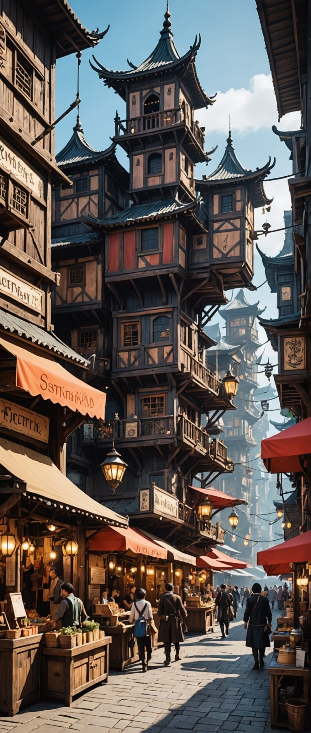 Steampunk Fantasy Marketplace on Stilt Tower