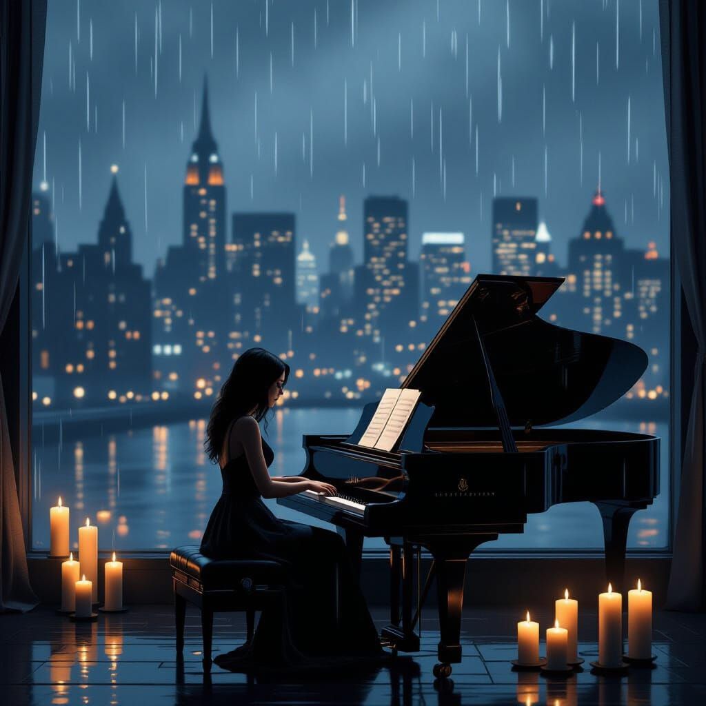 Melancholic Piano Tune on a Rainy Night