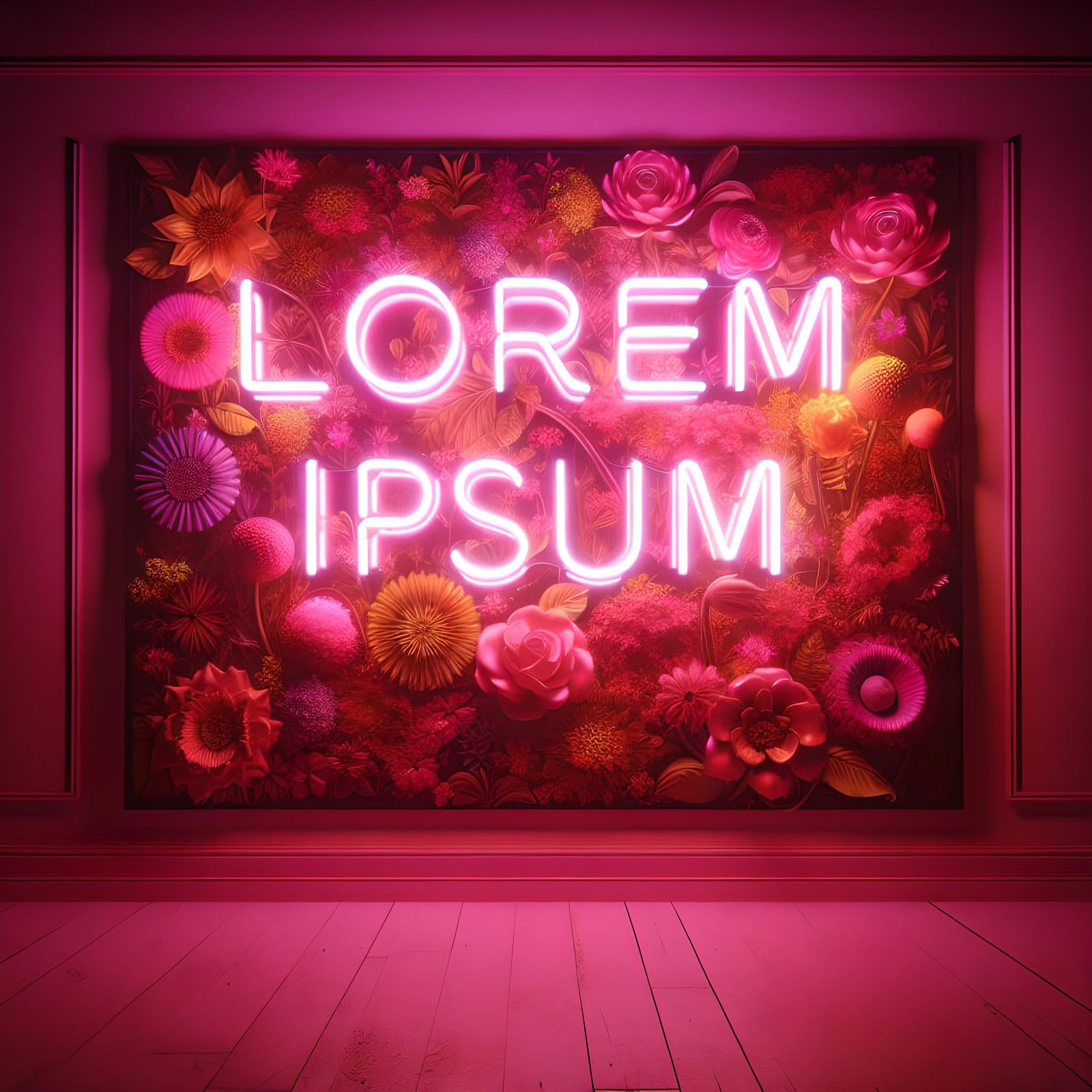 Glowing Neon Sign with Floral Wall