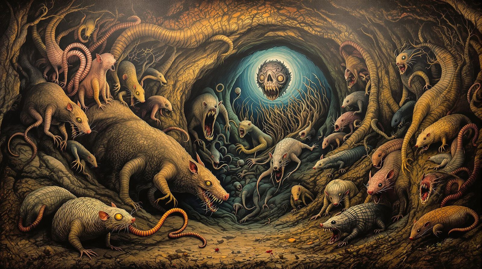 Medieval Subterranean Creatures in Bosch-Inspired Mural