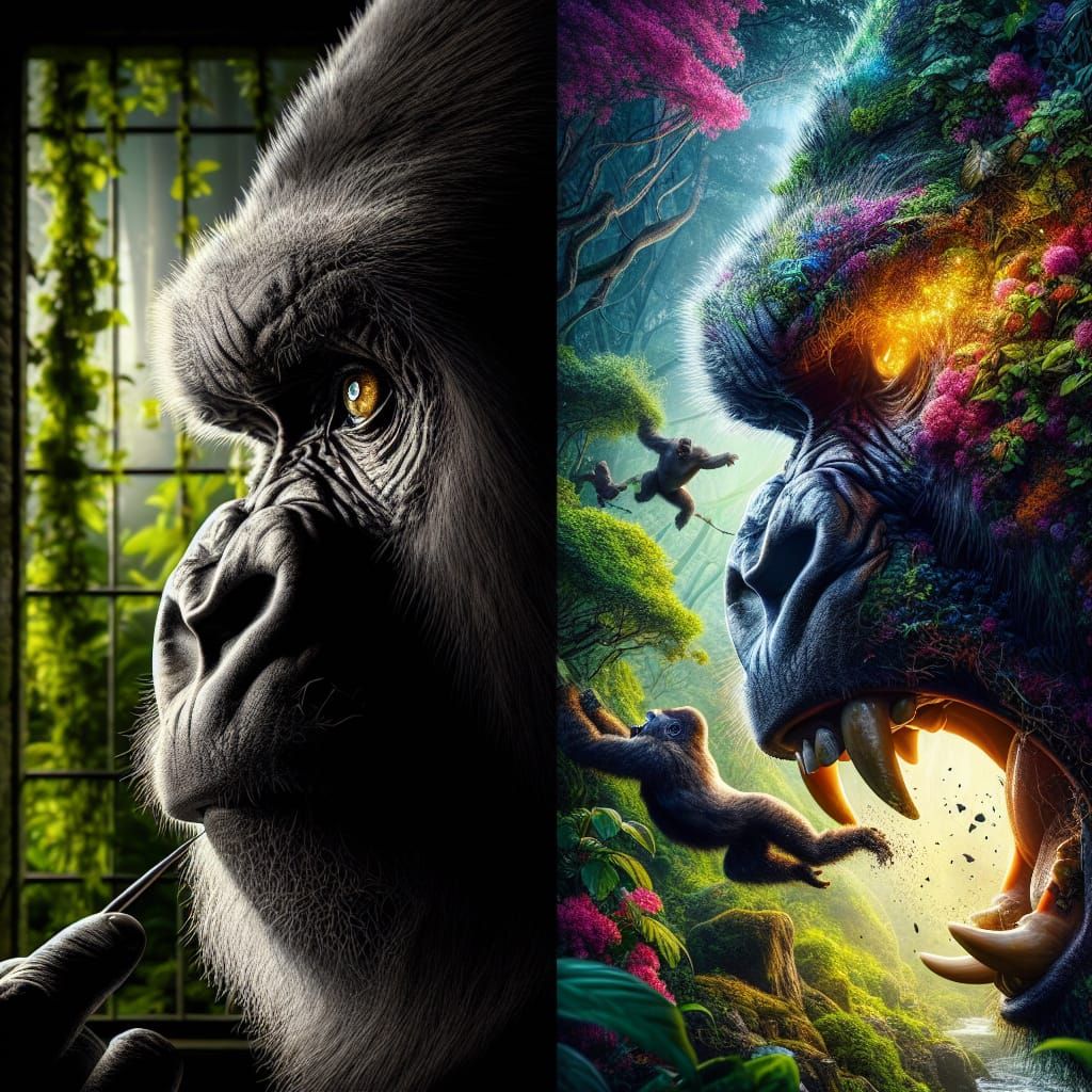 Gorilla's Escape: Hyperrealistic Zoo to Forest Concept