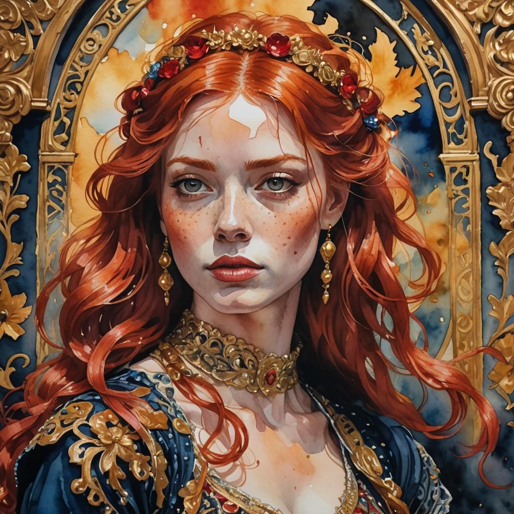 Expressive Watercolor Portrait with Impasto Textures