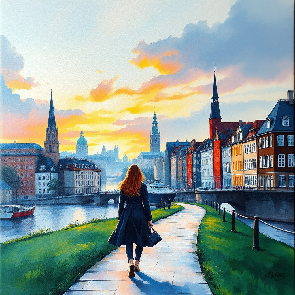 Copenhagen Skyline in Gouache Style