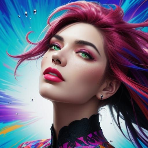 Vibrant Splash Art Portrait Staring Upwards