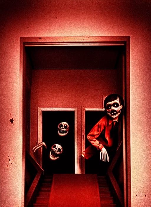 Vintage Horror: Ghouls Ascending the Stairs