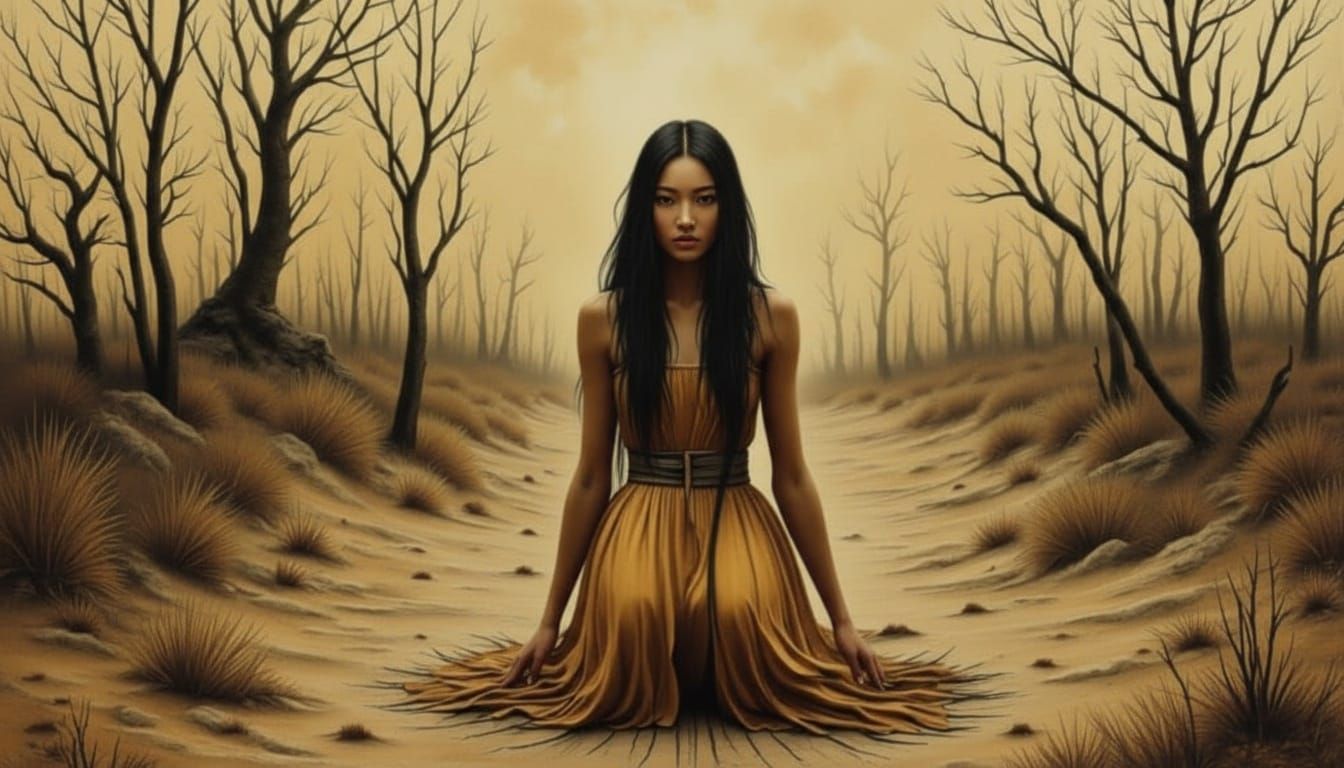 Burden of Pain: A Woman's Head Reversed in Watercolor