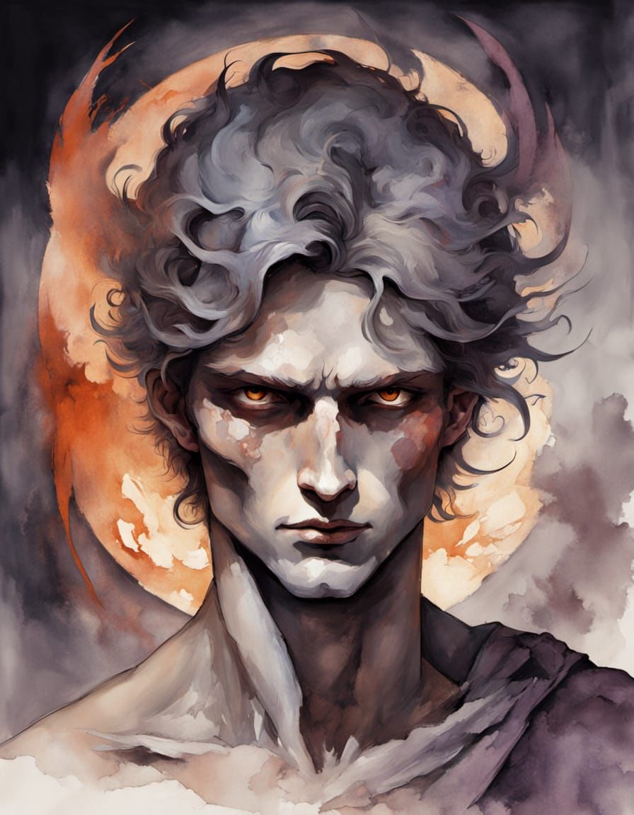 Pazuzu's Human Vessel: Moody Watercolor Portrait