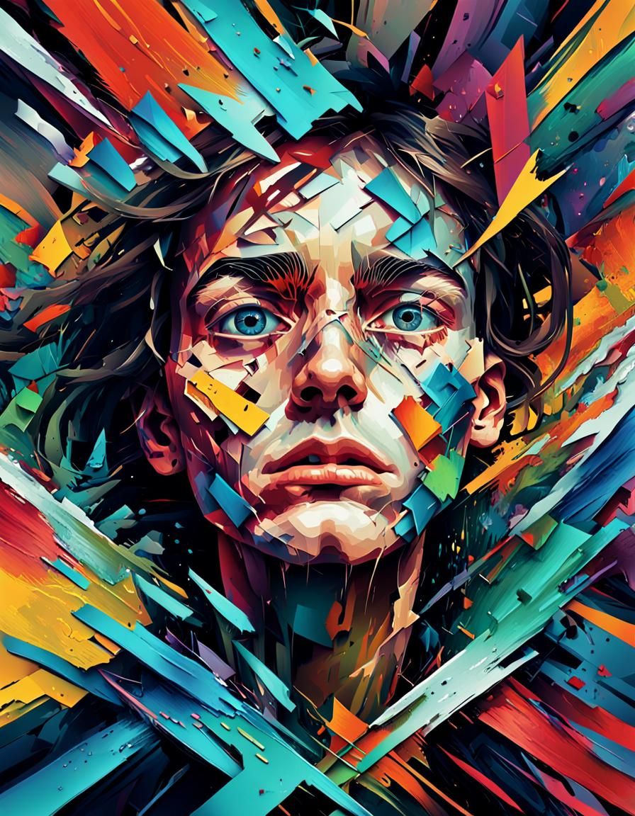 Fragmented Mind: Expressionist Digital Art Portrait