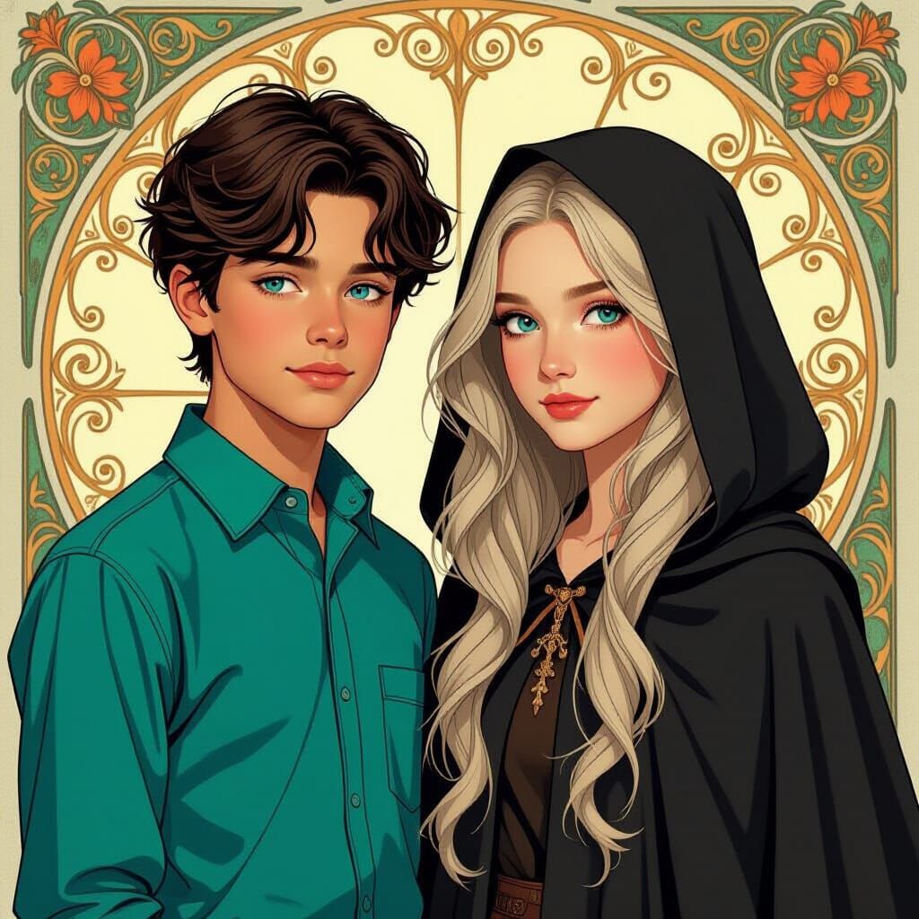 Art Nouveau Portrait of Swedish Teenagers in Dramatic Light