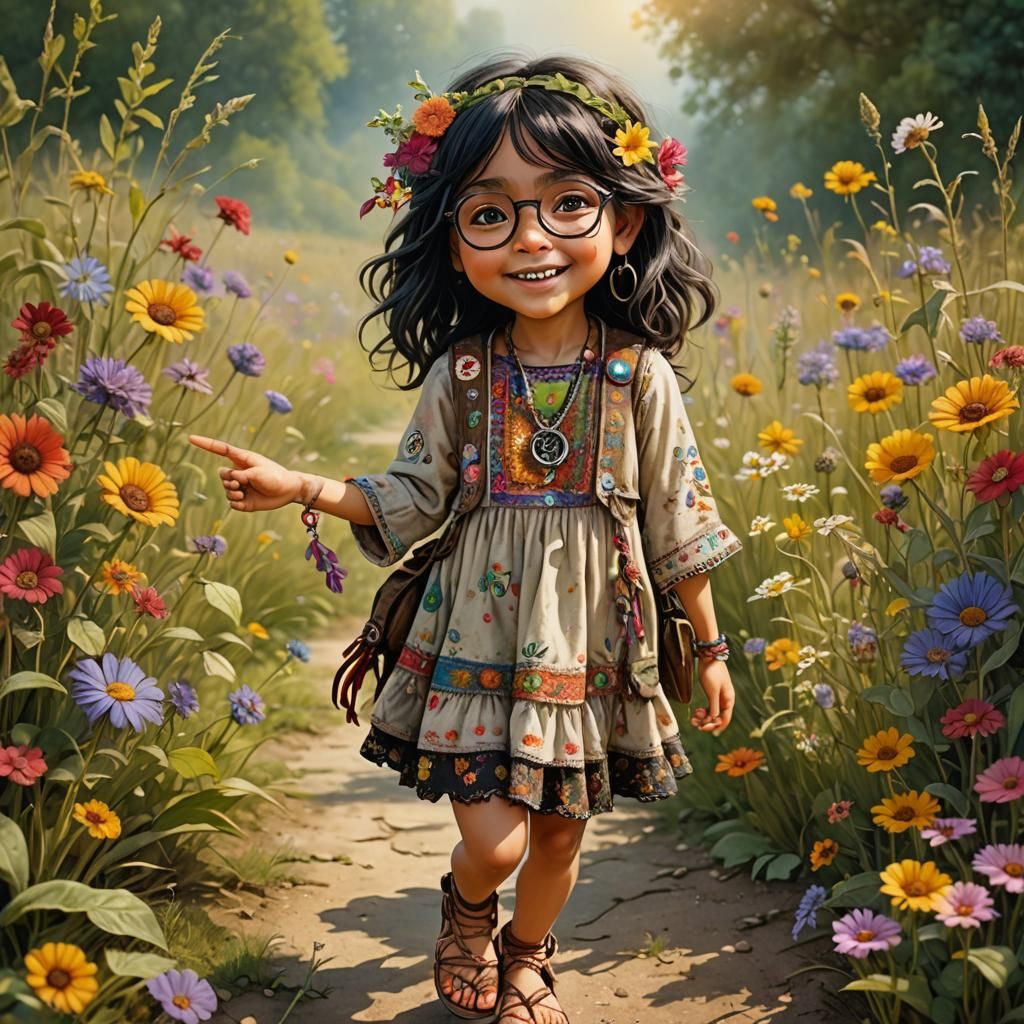 Bohemian Girl in Sunny Meadow: Fantasy Art
