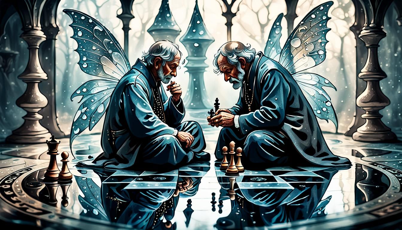 Miniature Chess Game in Dark Fantasy Art Nouveau