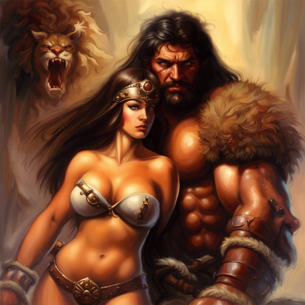Barbarian and Beauty in Fantasy Art Style
