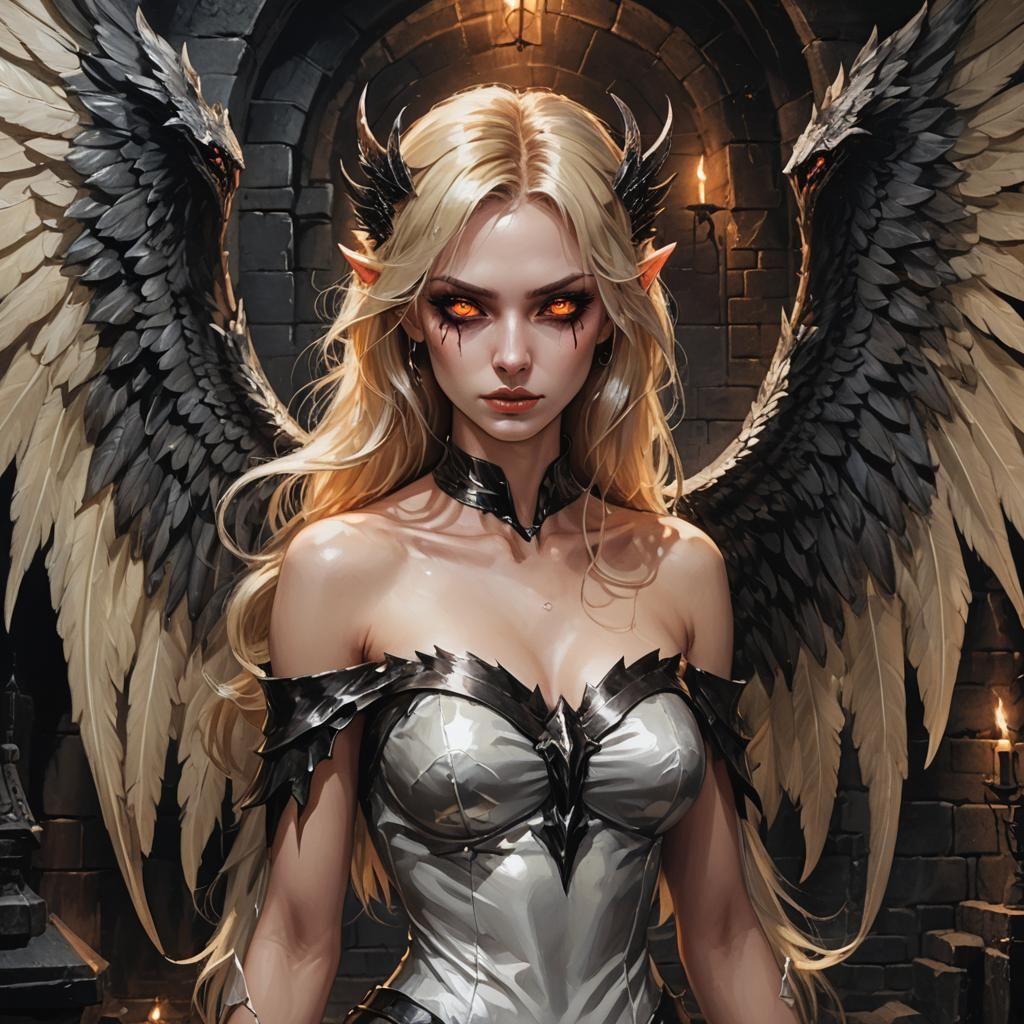 Demonic Blonde Woman in Dark Acrylic Art