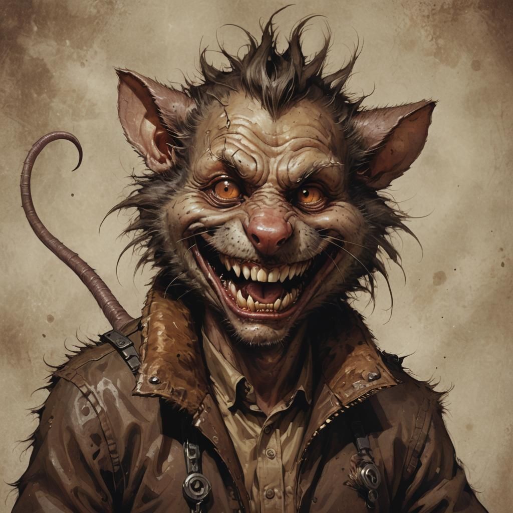 Cosmic horror Brown Jenkin, a fusion of a man and a rat, vic...