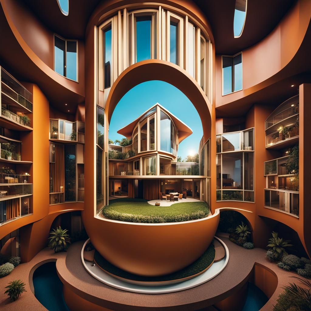 Surreal Human Head Home in Fractal Style