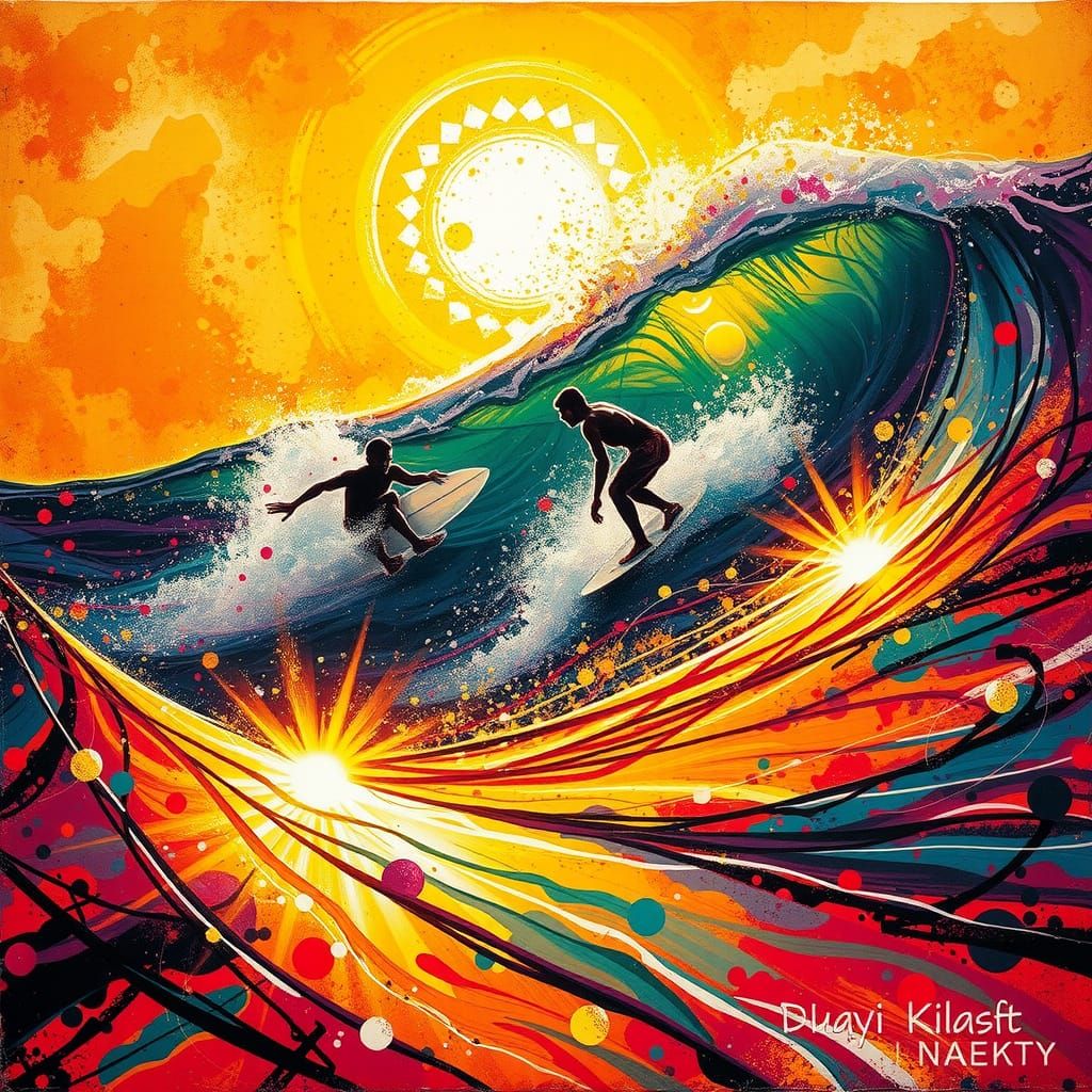 Kaleidoscopic Waves: Surfers in Expressionistic Motion