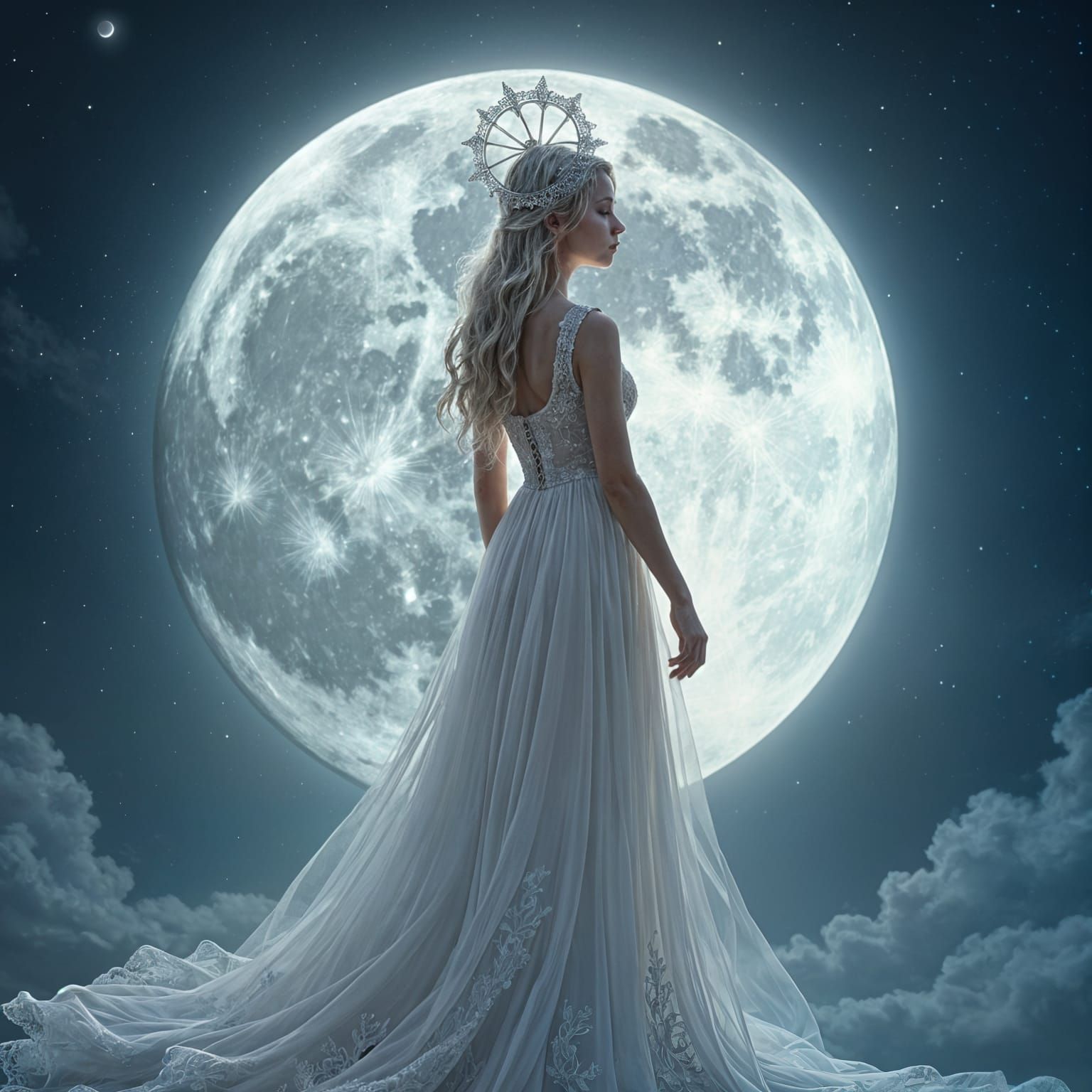 Serene Moon Goddess in White Dress