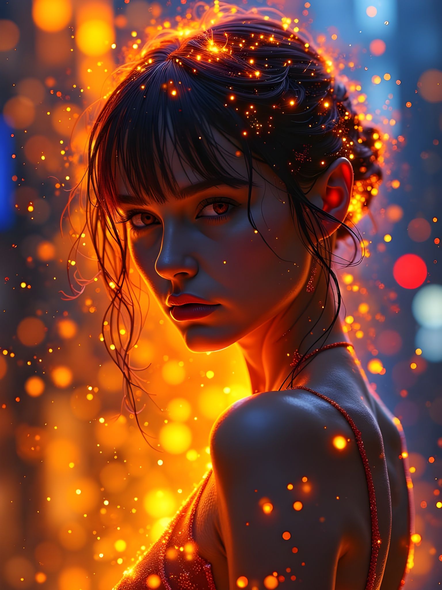 Cyberpunk Goddess Reborn in Triadic Neon