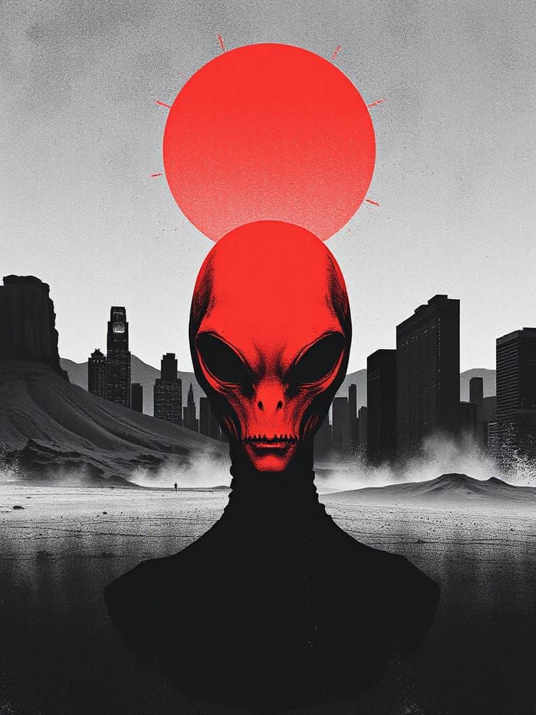 Postapocalyptic Alien Face in Desert Minimal Abstraction