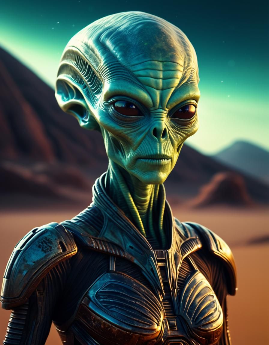Female Alien Portrait on Desert Planet in Cinematic Style