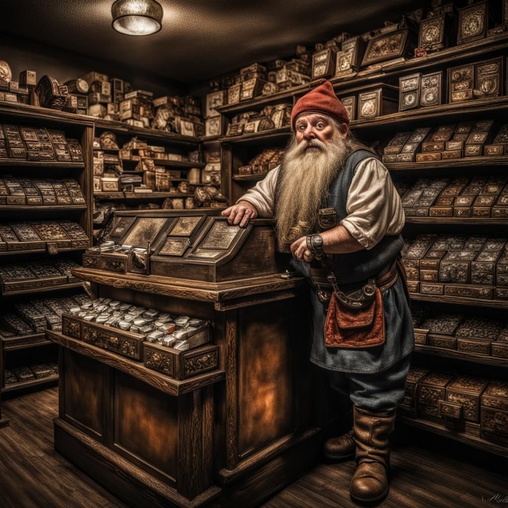 Hyperrealistic Dwarf at Discount Magic Store