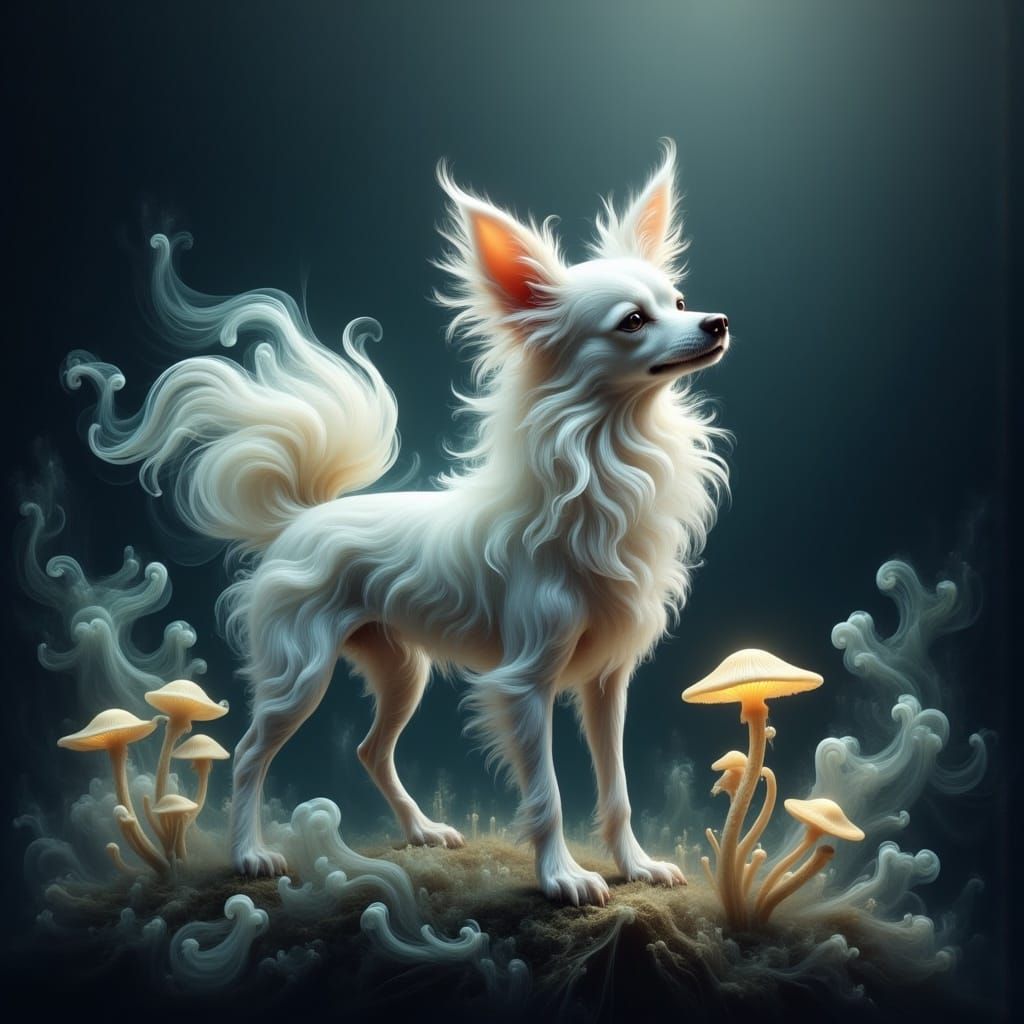 Ethereal Chihuahua in Mystical Forest, Miyazaki Style