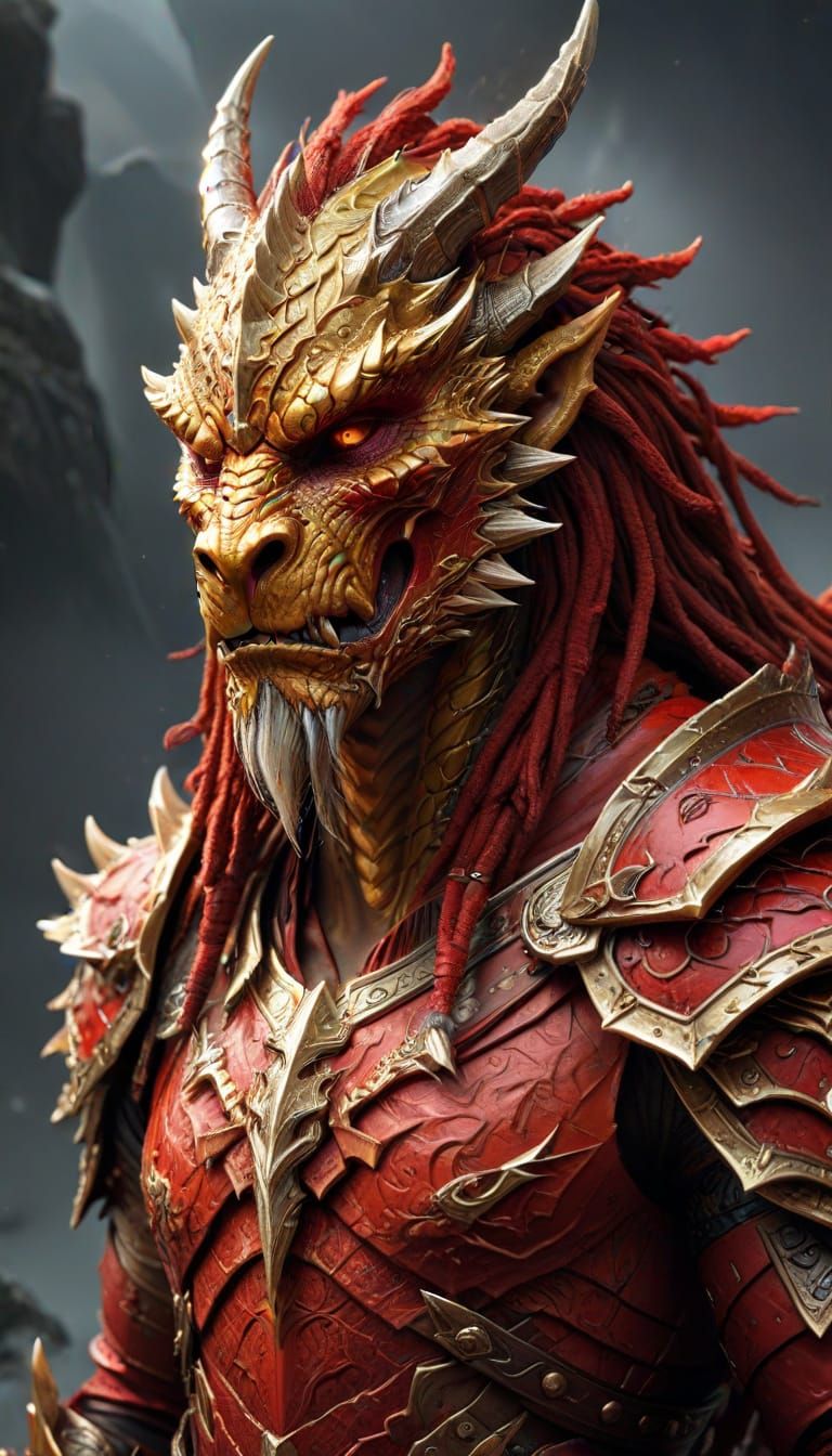 Golden Dragonborn Warrior in Epic Fantasy Art