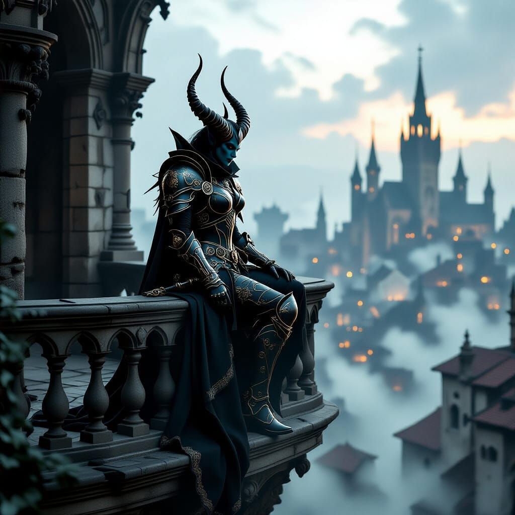 Tiefling Warrior in Gothic Steampunk Armor