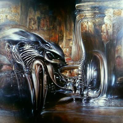 Giger Inspired Biomechanical Oil Painting