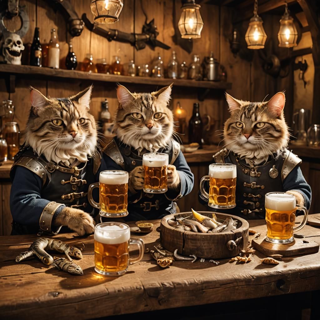 three drunk cats