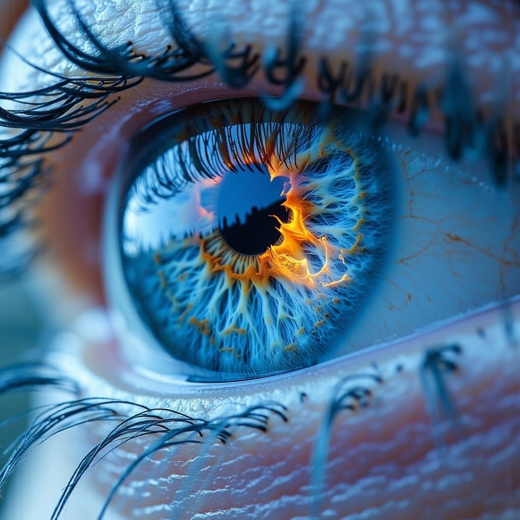 Futuristic Eye with Dancing Flame Illumination